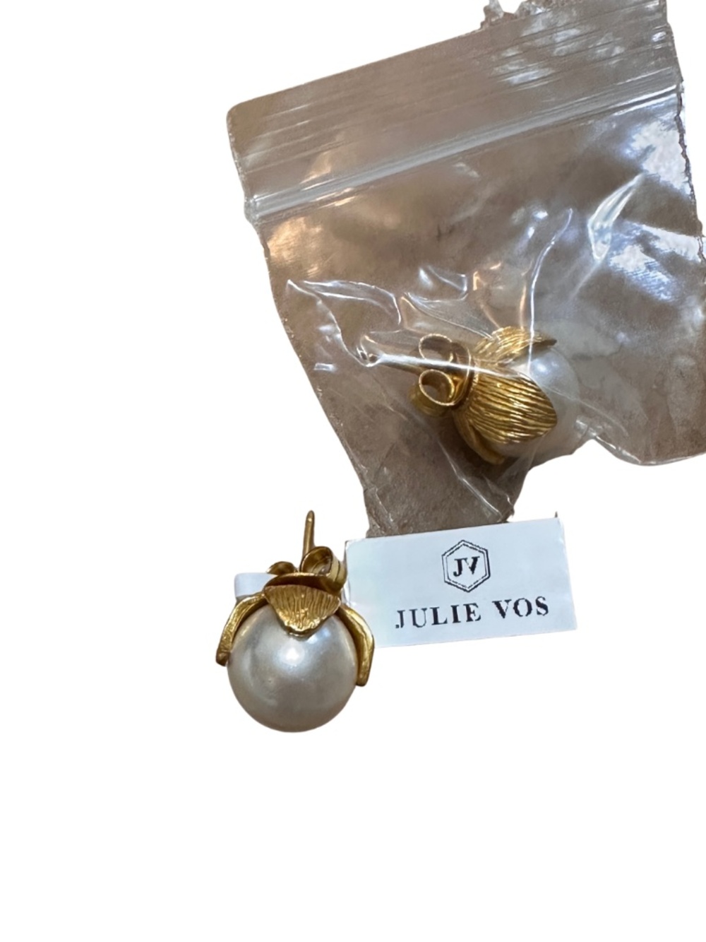 NEW Julie Vos Gold Pearl Stud Earrings